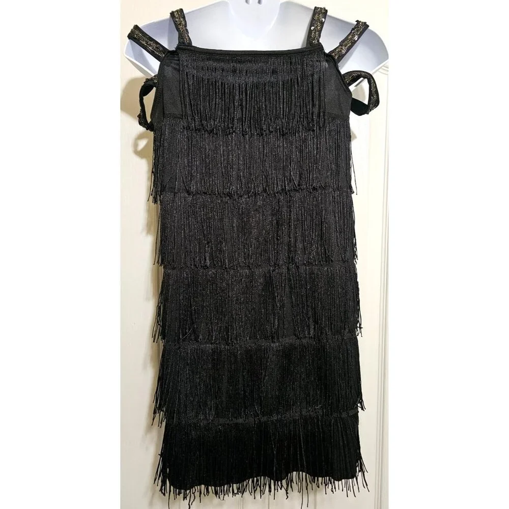 Girls Roaring 20s Flapper Costume Dress Feather Boa Headband Pearls 1920s Kids